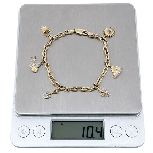 Vintage Sterling Silver 0.25ctw Diamond Accent Sea Ocean Beach Charm Bracelet 7" - Picture 6 of 6